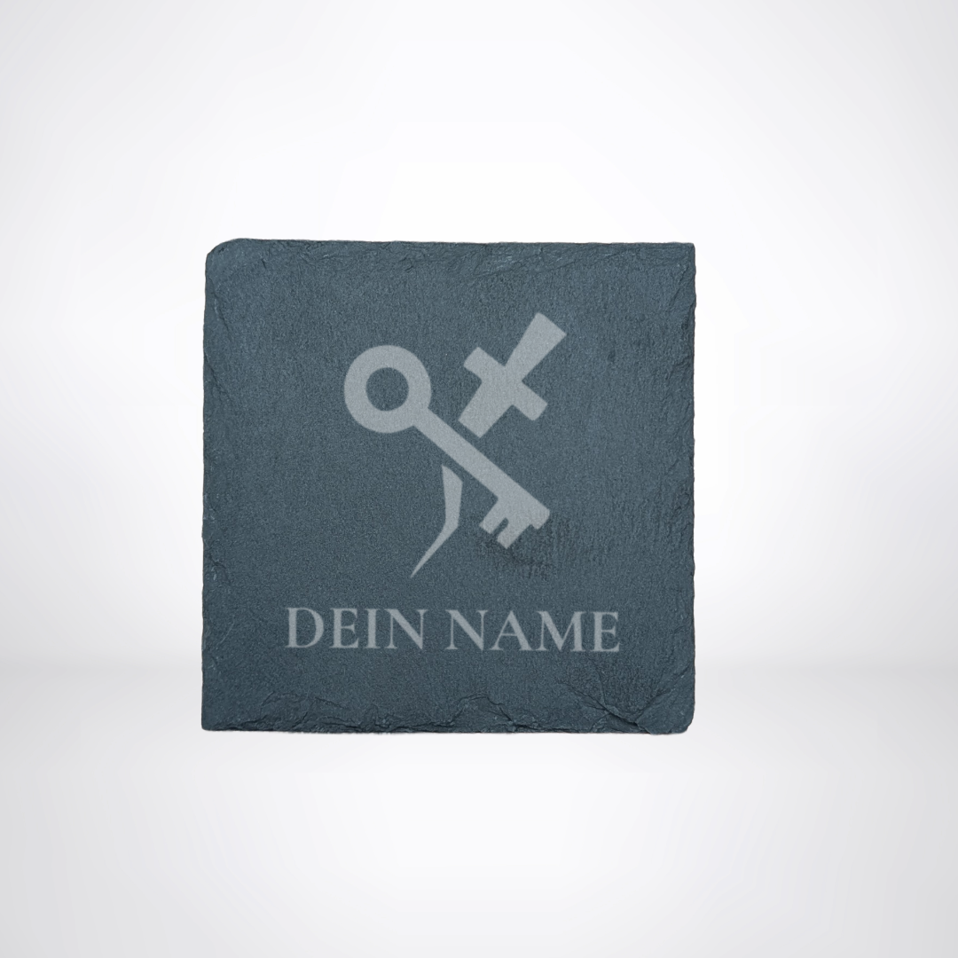 Getränke Untersetzer aus Schiefer - für LARP oder Pen & Paper mit Klassensymbol & Name