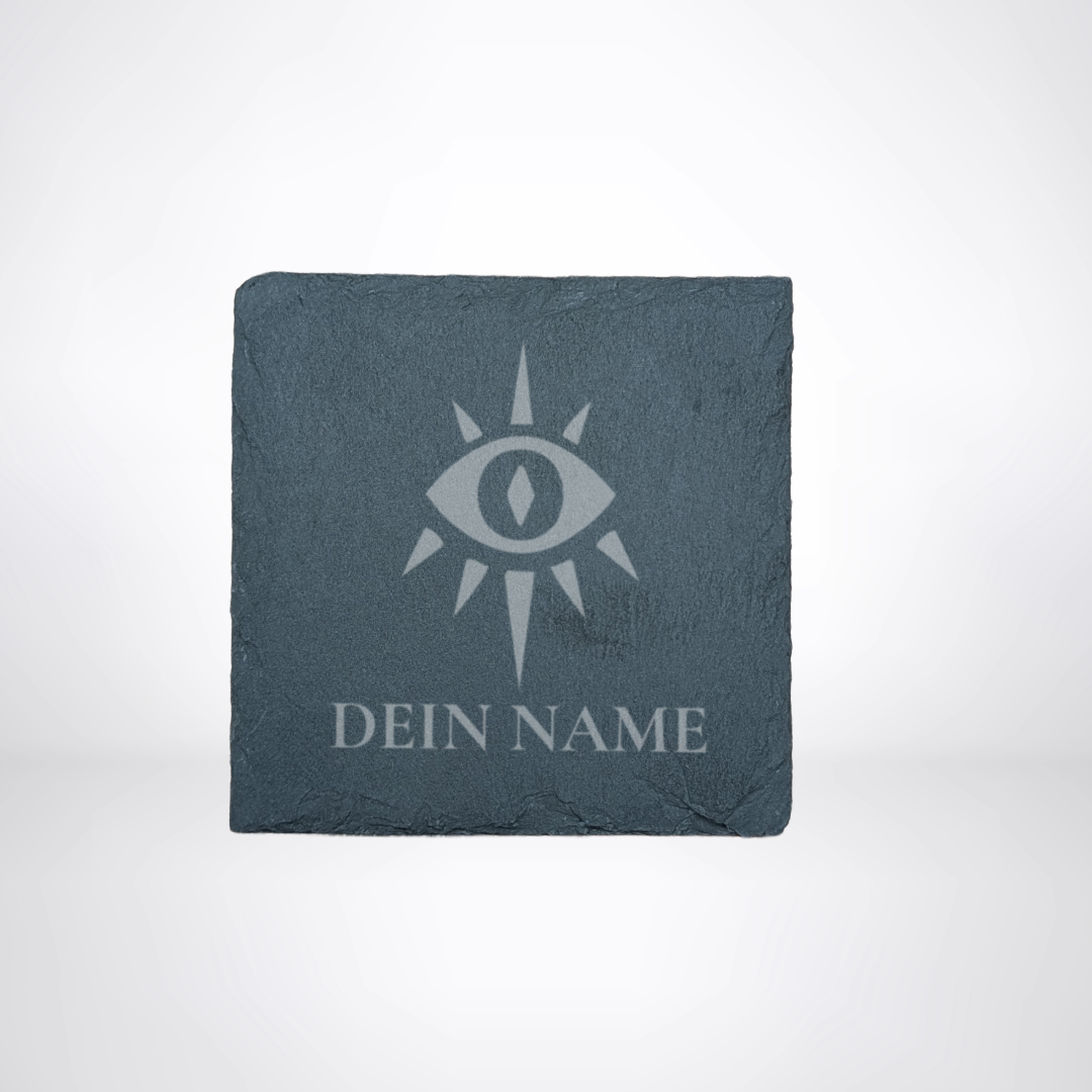 Getränke Untersetzer aus Schiefer - für LARP oder Pen & Paper mit Klassensymbol & Name
