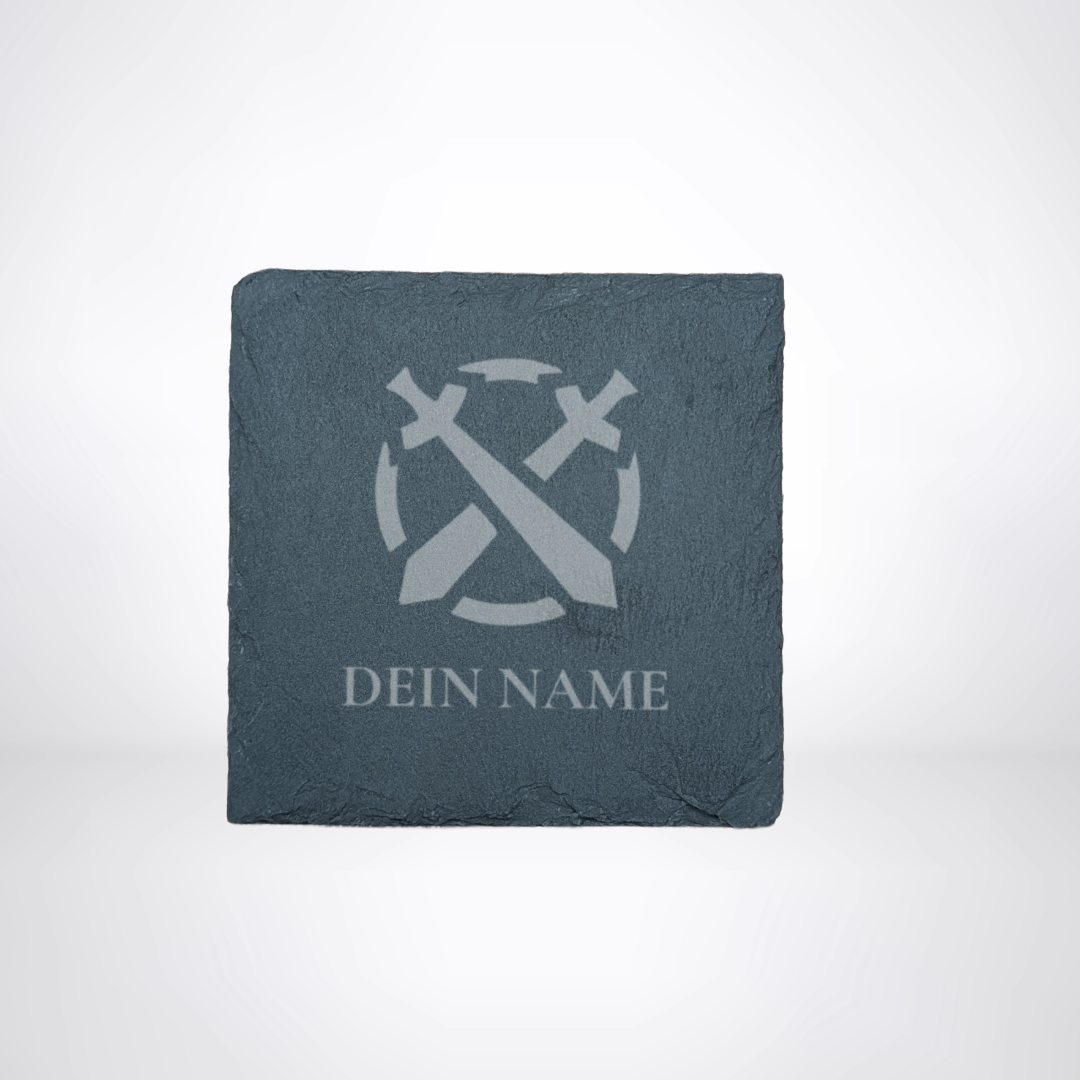 Getränke Untersetzer aus Schiefer - für LARP oder Pen & Paper mit Klassensymbol & Name