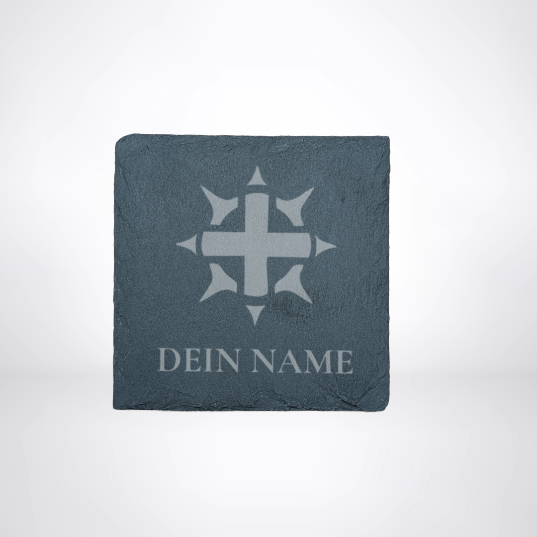 Getränke Untersetzer aus Schiefer - für LARP oder Pen & Paper mit Klassensymbol & Name