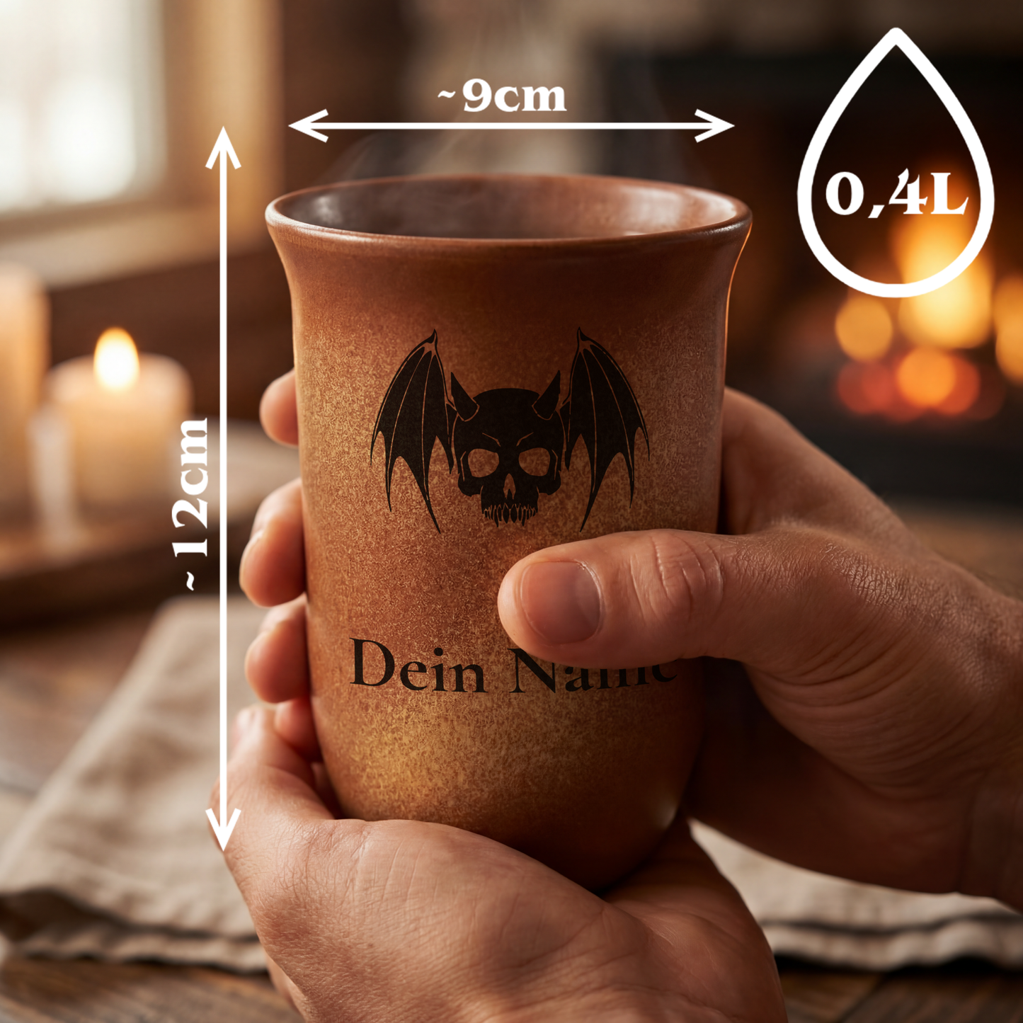 Tonbecher Dämon 0,4L – mit Name – Spezies Kollektion – Sandstein