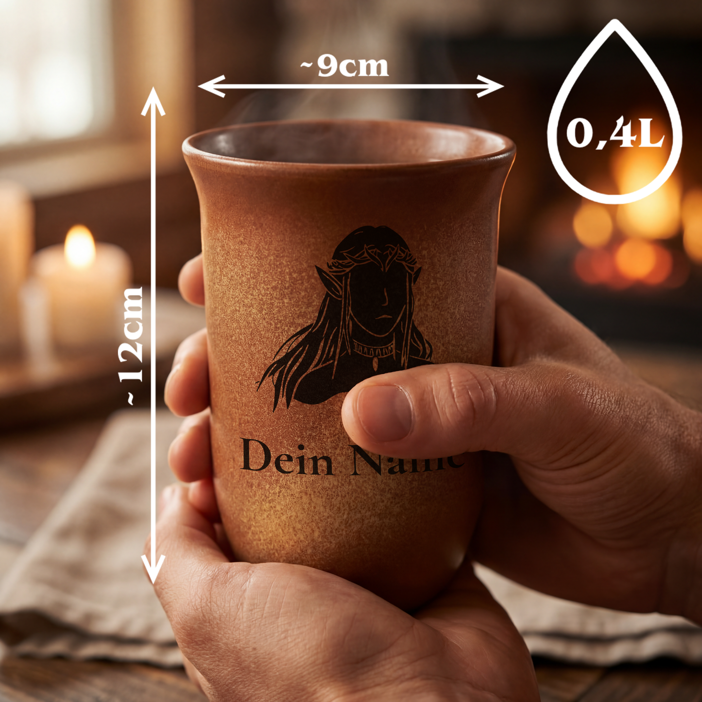Tonbecher Elf 0,4L – mit Name – Spezies Kollektion – Sandstein