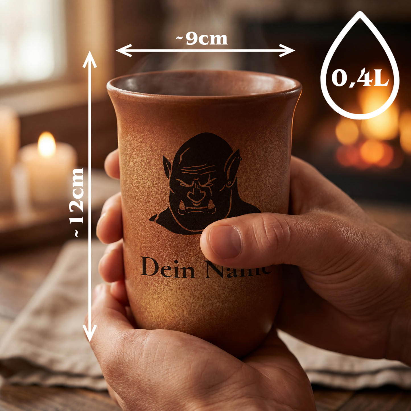 Tonbecher Ork 0,4L – mit Name – Spezies Kollektion – Sandstein