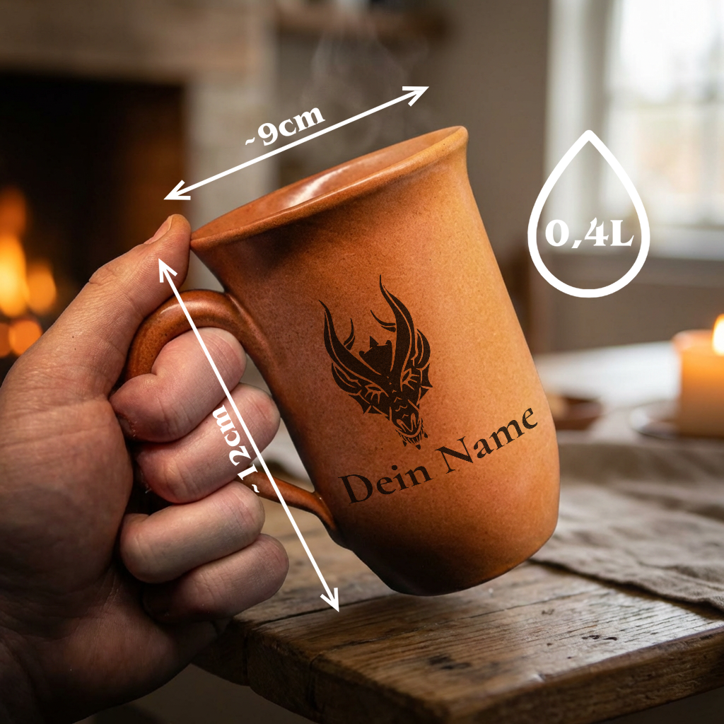 Tontasse Drache 0,4L – mit Name – Spezies Kollektion – Sandstein