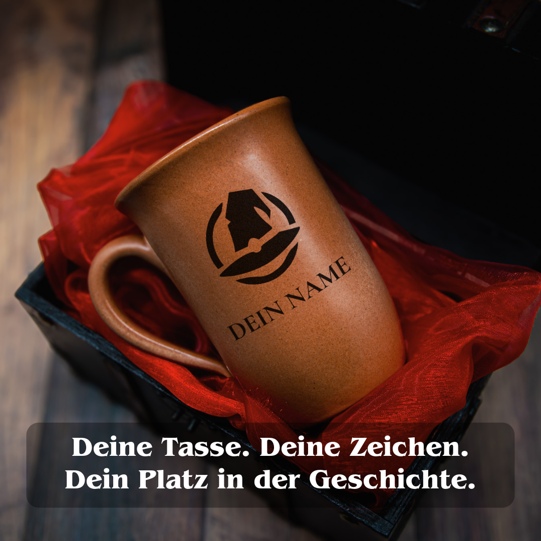 Tontasse 0,4L Magier – "Sandstein" mit personalisierter Gravur (Symbol + Name)