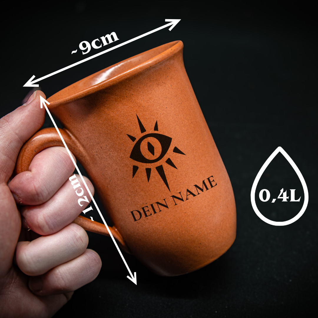 Tontasse 0,4L Zauberer – "Sandstein" mit personalisierter Gravur (Symbol + Name)