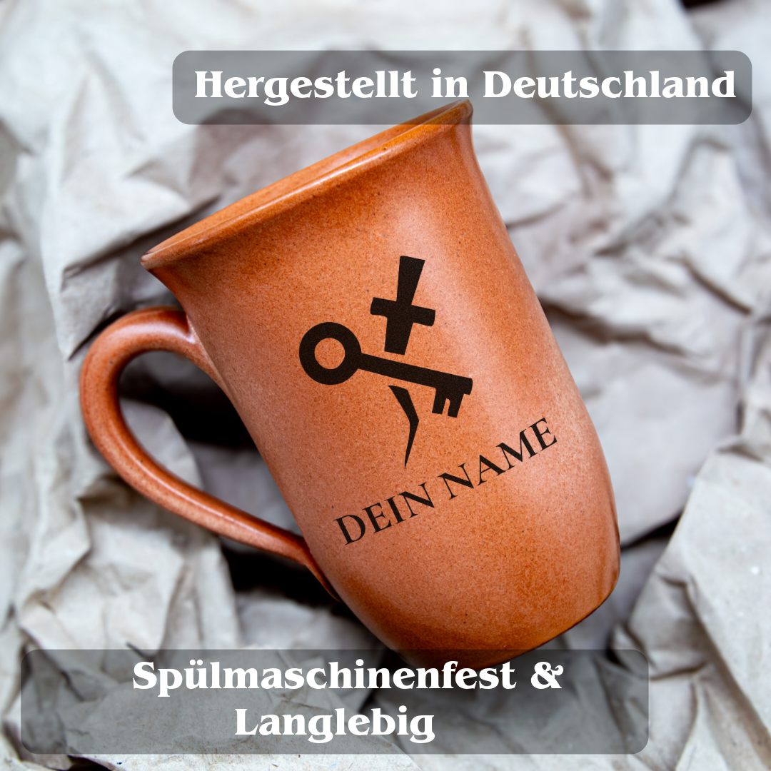 Tontasse 0,4L Schurke – "Sandstein" mit personalisierter Gravur (Symbol + Name)