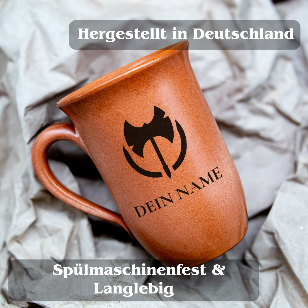 Tontasse 0,4L Barbar – "Sandstein" mit personalisierter Gravur (Symbol + Name)
