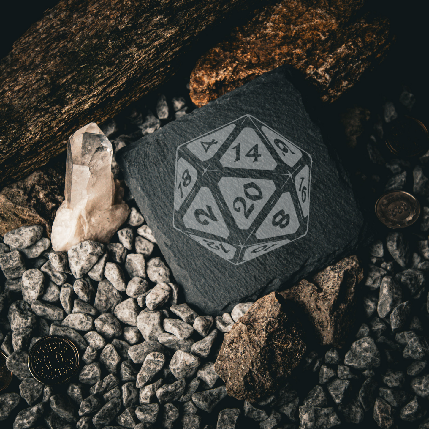 Untersetzer D20 aus Schiefer