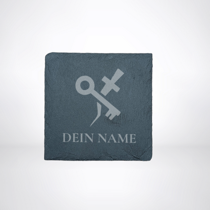 Getränke Untersetzer aus Schiefer - für LARP oder Pen & Paper mit Klassensymbol & Name