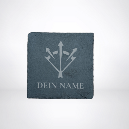 Getränke Untersetzer aus Schiefer - für LARP oder Pen & Paper mit Klassensymbol & Name