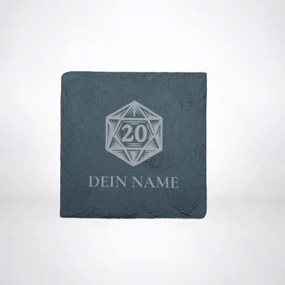 Getränke Untersetzer aus Schiefer - für LARP oder Pen & Paper mit Klassensymbol & Name