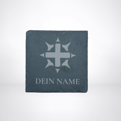 Getränke Untersetzer aus Schiefer - für LARP oder Pen & Paper mit Klassensymbol & Name