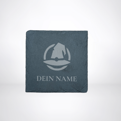 Getränke Untersetzer aus Schiefer - für LARP oder Pen & Paper mit Klassensymbol & Name